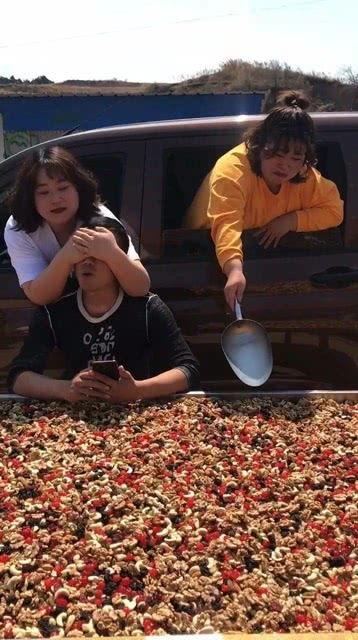 姐妹默契吃瓜
